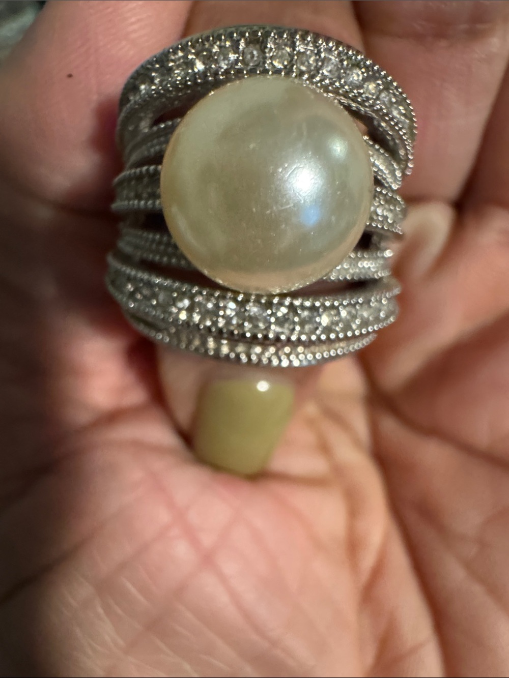 Avon Silver-Tone Multi-Band Ring with Cream Pearl Center